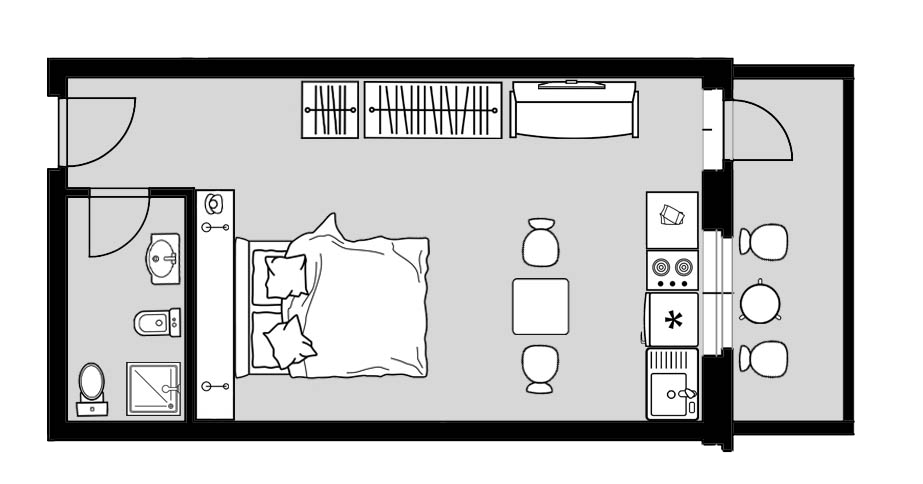 Grundriss der Studio-Ferienwohnung